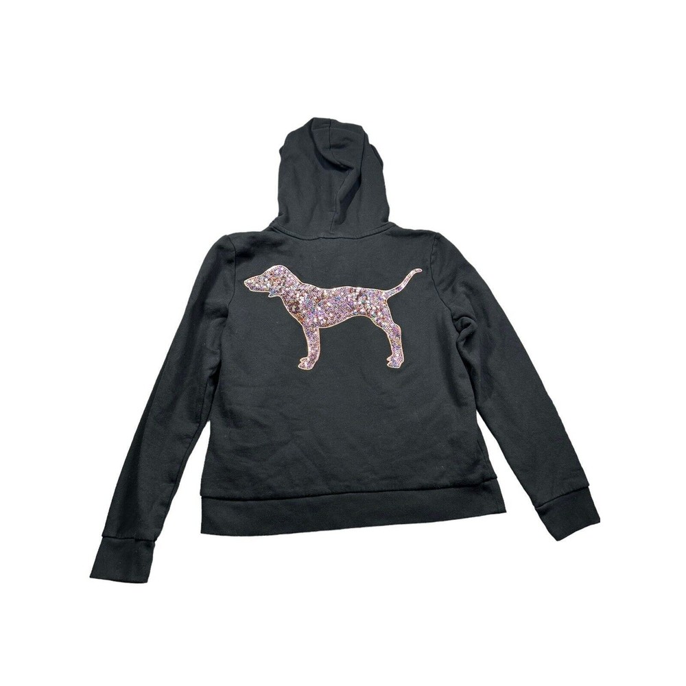 Victoria’s Secret 💕VS PINK Rose Gold Bling Pup Dog Hoodie L